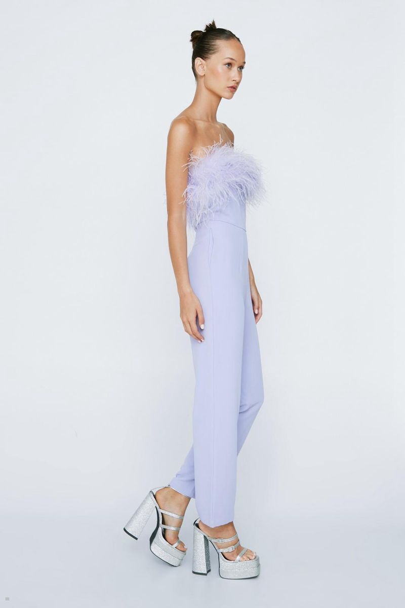 Kombinéza Nasty Gal Petite Bandeau Feather Trim Fialové | CZ 1537-SREAZ