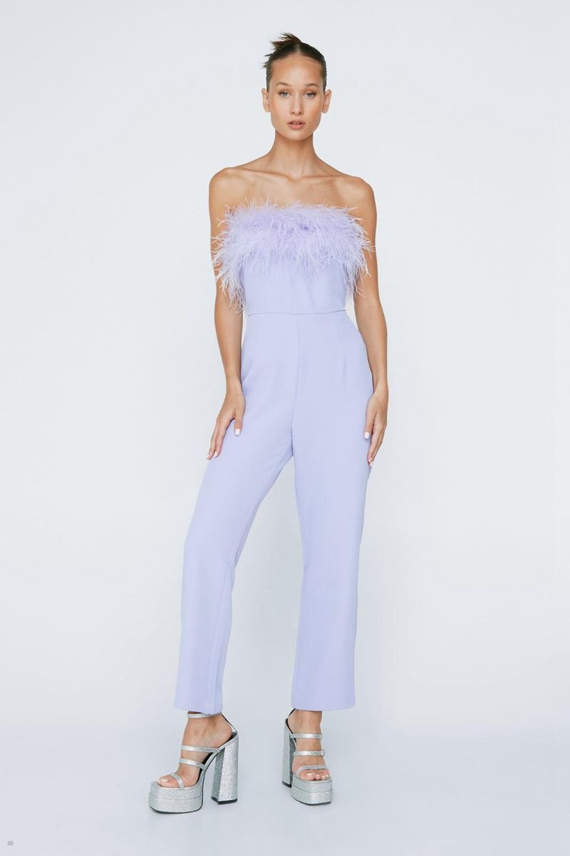 Kombinéza Nasty Gal Petite Bandeau Feather Trim Fialové | CZ 1537-SREAZ