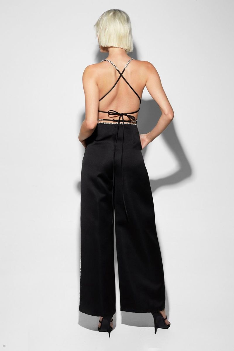 Kombinéza Nasty Gal Premium Satin Diamante Trim Páskové Back Černé | CZ 9654-ZUXHY