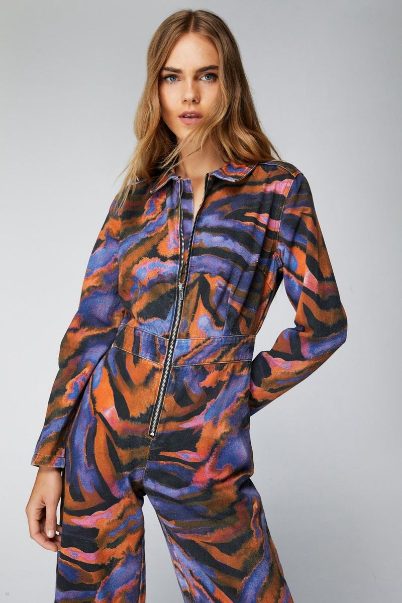 Kombinéza Nasty Gal Printed Zip Through Twill Viacfarebný | CZ 8750-WPFYM