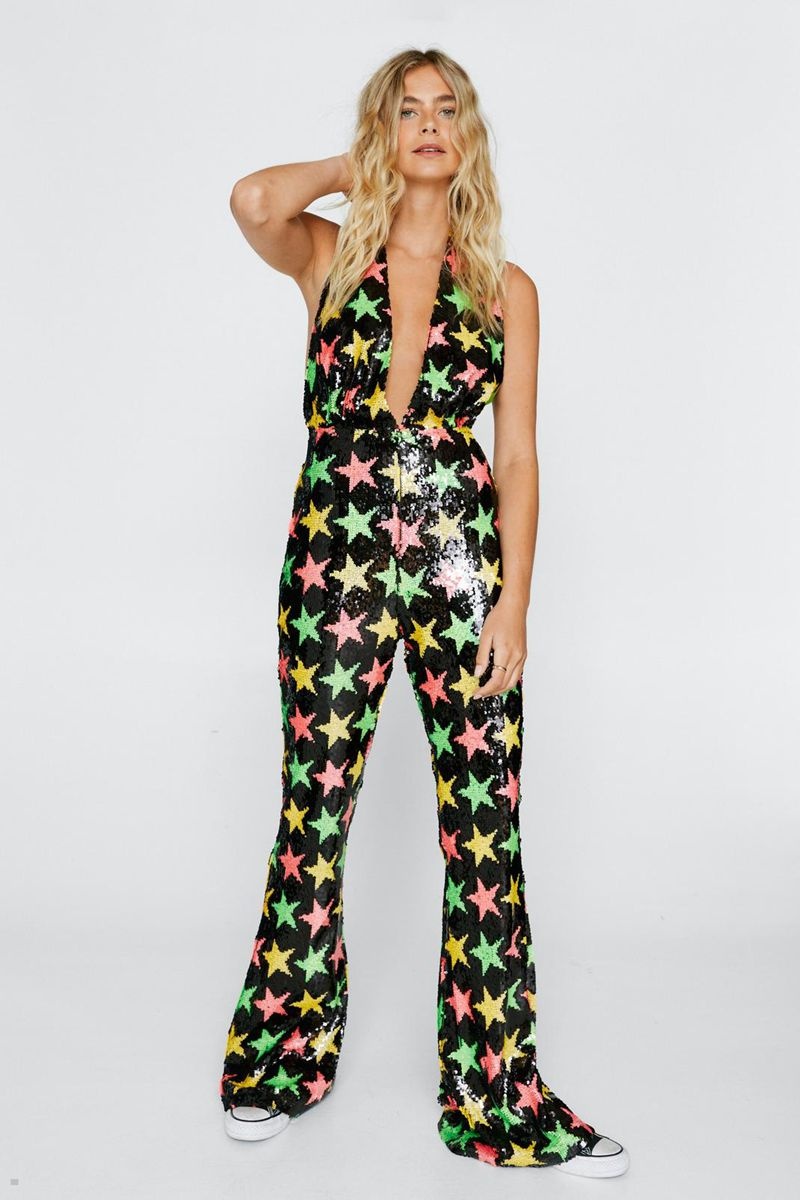 Kombinéza Nasty Gal Star Sequin Halter Neck Černé | CZ 1729-ETAFV