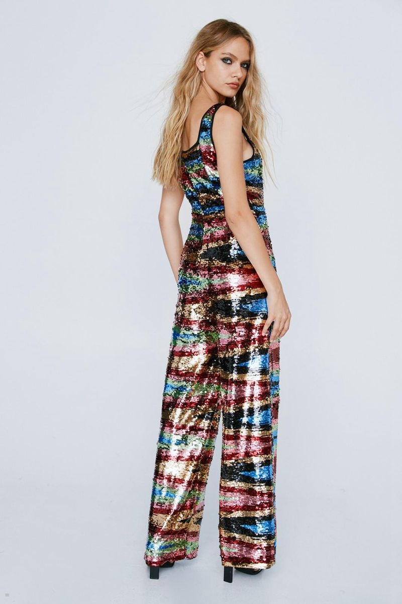 Kombinéza Nasty Gal Zig Zag Printed Sequin Viacfarebný | CZ 9841-VMTCQ