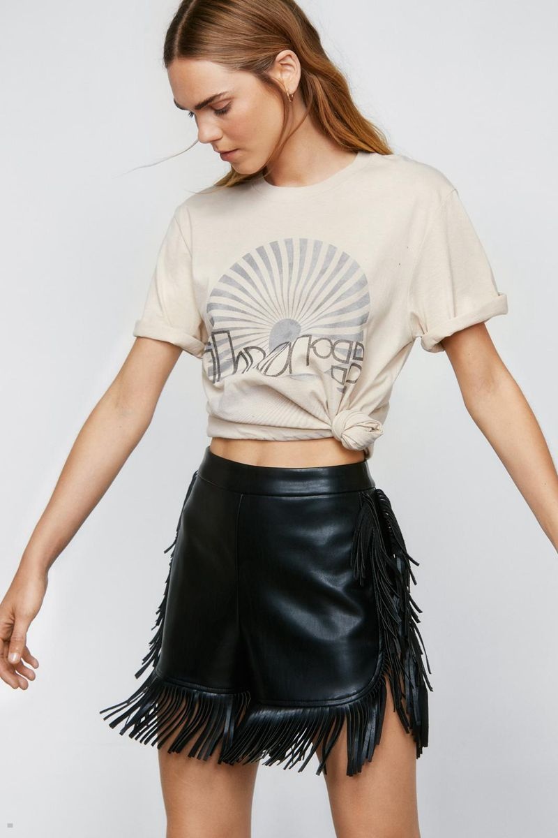 Kraťasy Nasty Gal Faux Læder Fringe Tassel Černé | CZ 5941-OVQUH