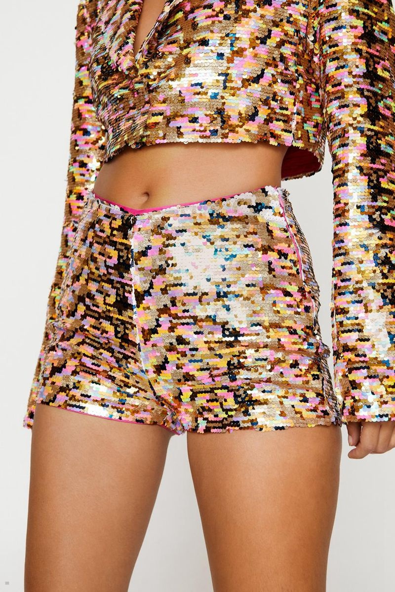 Kraťasy Nasty Gal Glitter Sequin Booty Zlaté | CZ 5378-ILBHY