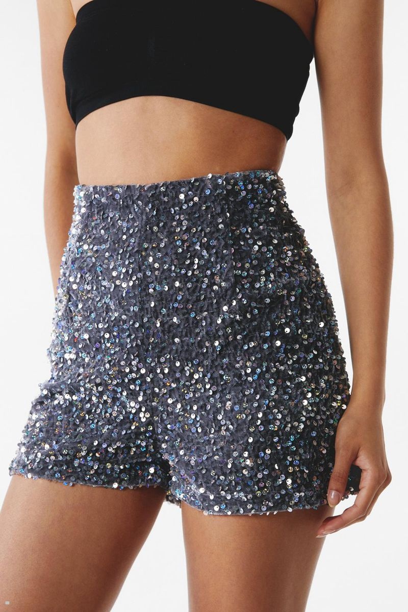 Kraťasy Nasty Gal Premium Sequin Booty Stříbrné | CZ 4302-APNSI