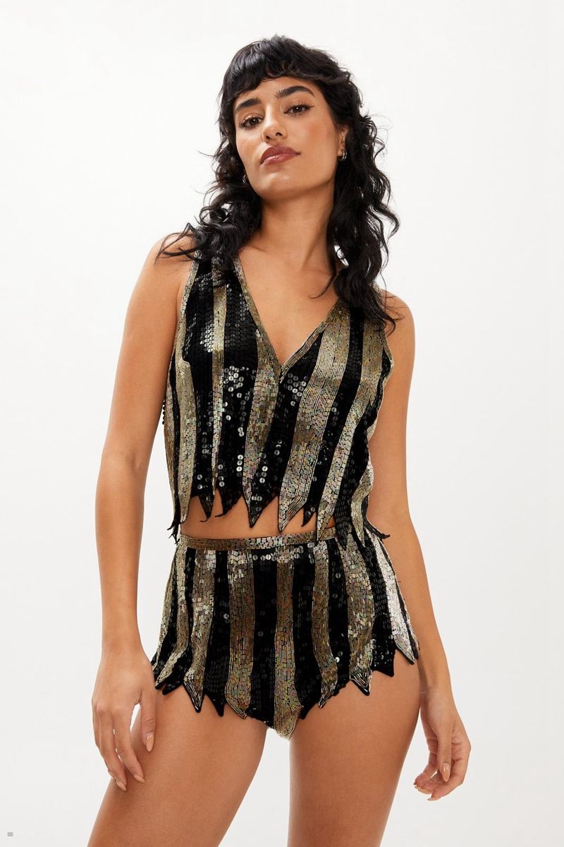 Kraťasy Nasty Gal Stripe Embellished Sequin Booty Zlaté | CZ 9074-YWXES