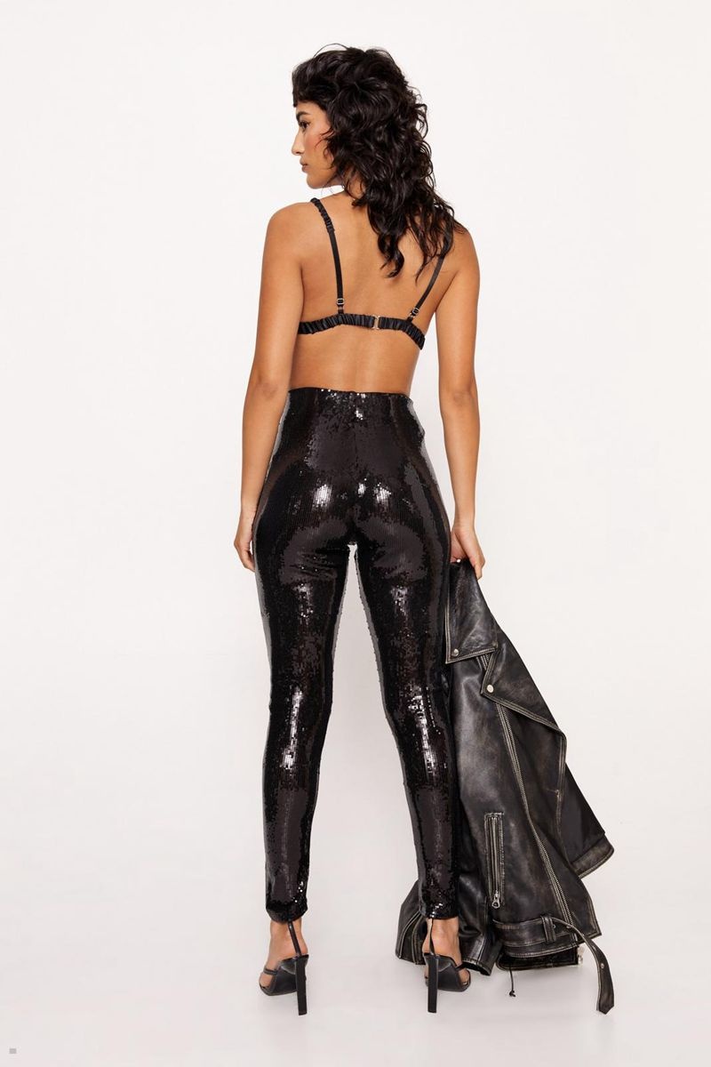 Legíny Nasty Gal Sequin High Waisted Černé | CZ 2361-GLPDQ