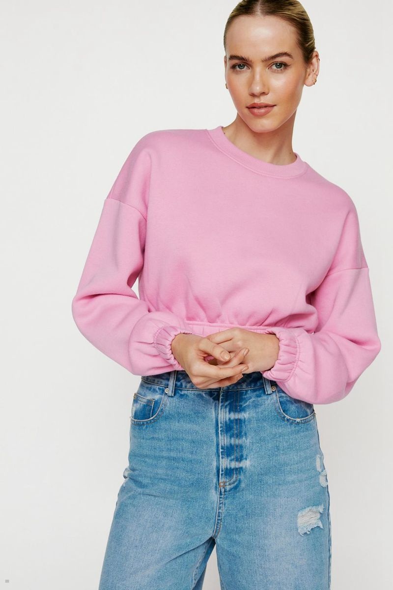 Mikina Nasty Gal Cropped Long Sleeve Růžové | CZ 3095-EURDM