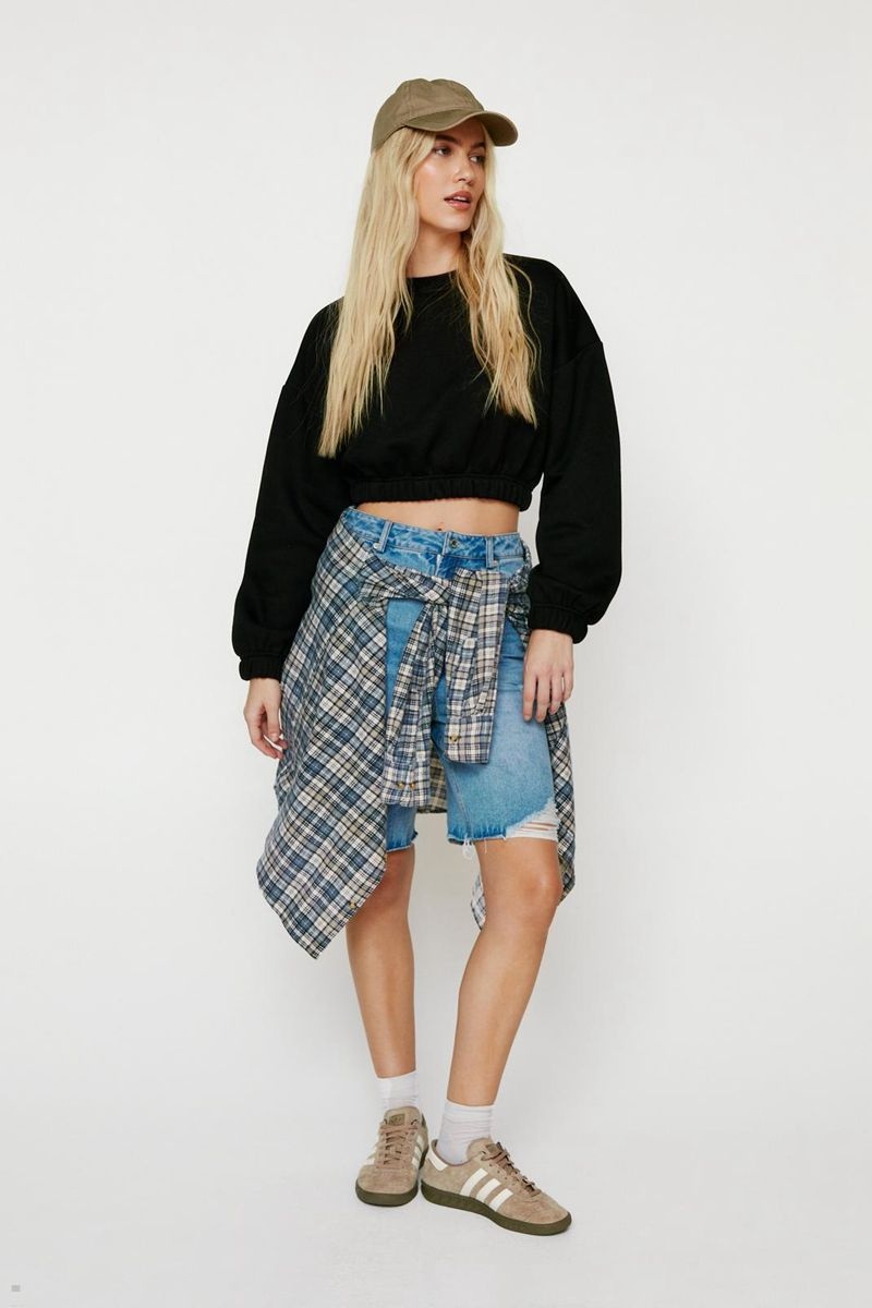 Mikina Nasty Gal Cropped Long Sleeve Černé | CZ 1780-MJKNF