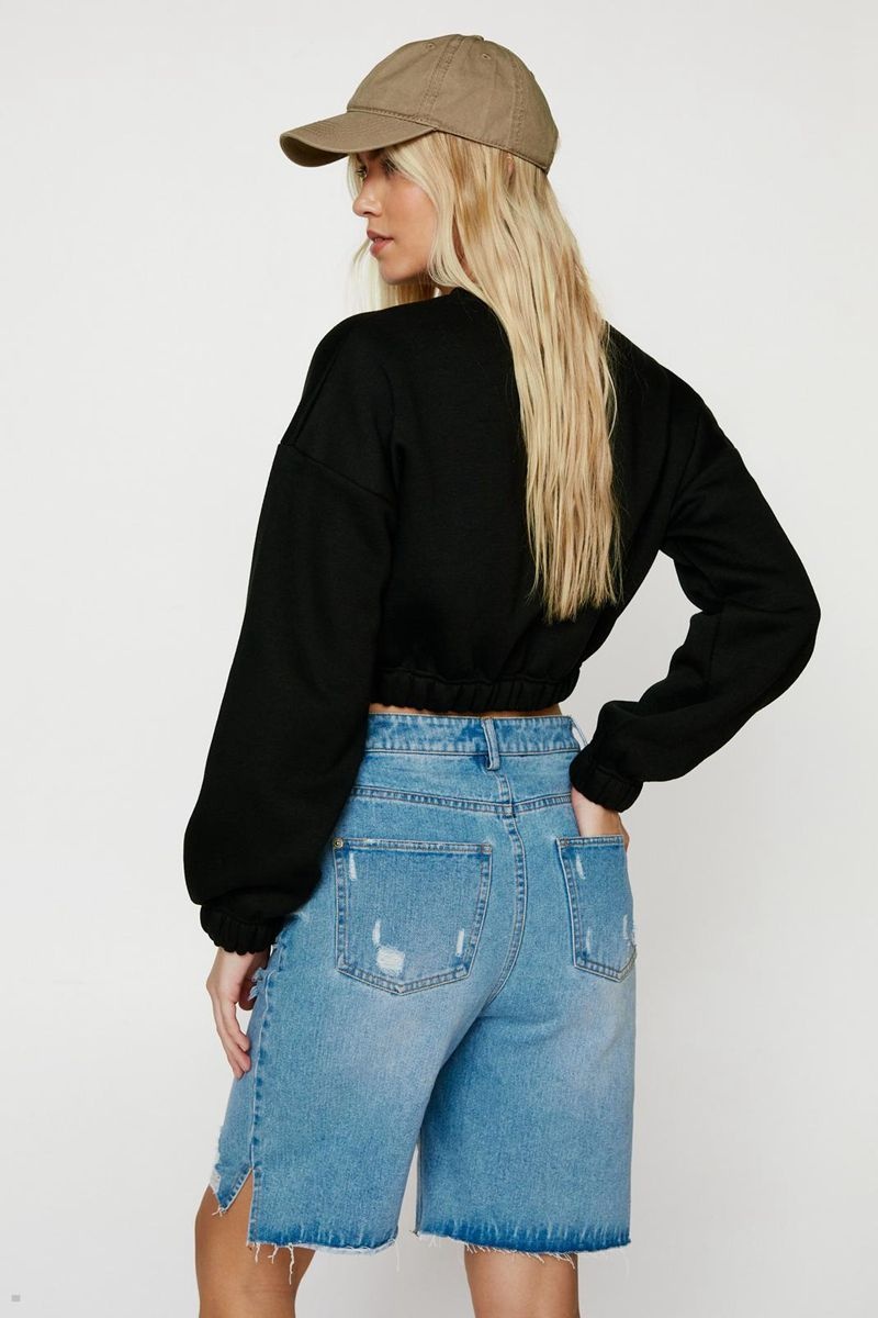 Mikina Nasty Gal Cropped Long Sleeve Černé | CZ 1780-MJKNF