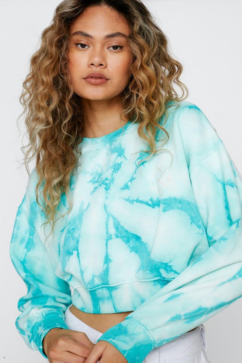 Mikina Nasty Gal Cropped Relaxed Tie Dye Zelene | CZ 8931-SEIPH