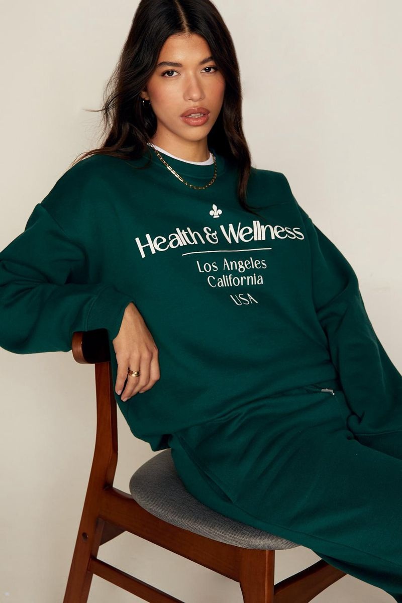 Mikina Nasty Gal Health And Wellness Grafická Oversized Zelene | CZ 4350-UDZTA