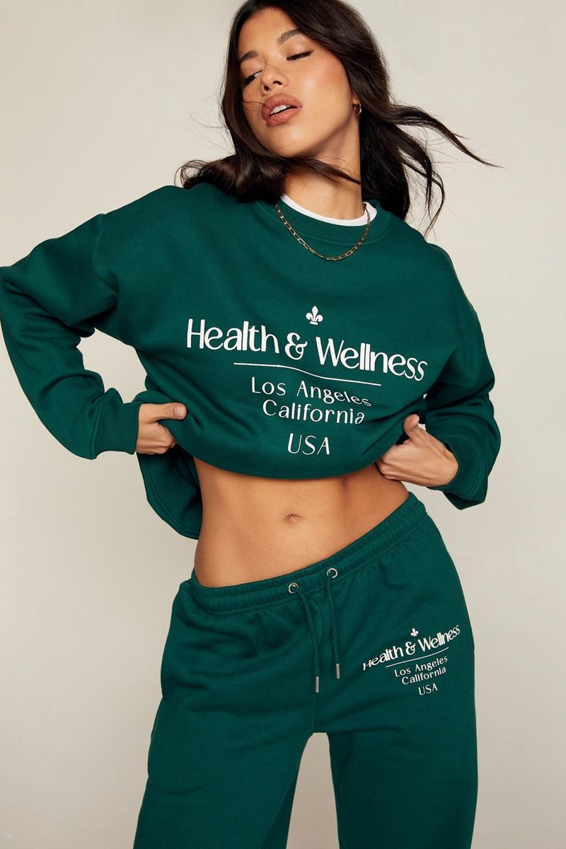 Mikina Nasty Gal Health And Wellness Grafická Oversized Zelene | CZ 4350-UDZTA