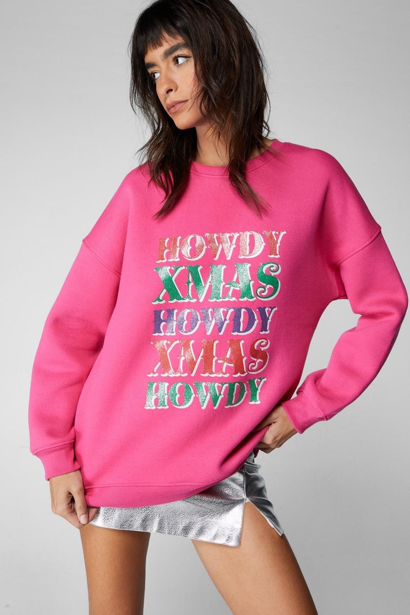 Mikina Nasty Gal Howdy Xmas Růžové | CZ 9185-BMQPJ