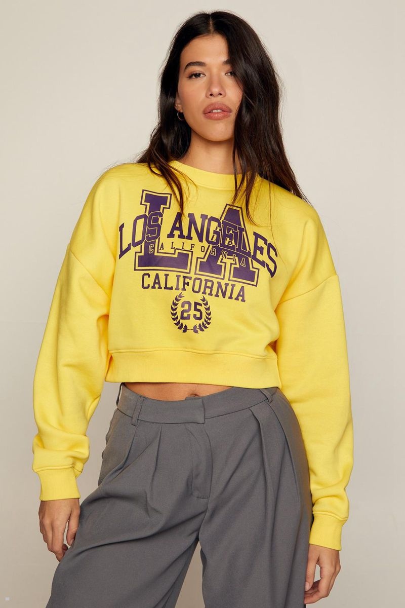 Mikina Nasty Gal Los Angeles Grafická Cropped Žluté | CZ 4983-DINVQ