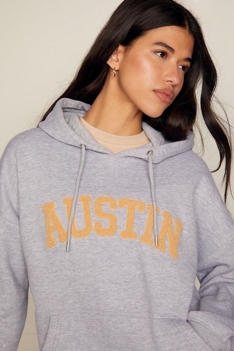 Mikina s Kapucí Nasty Gal Austin Grafická Oversized Šedé | CZ 0937-PAUVX