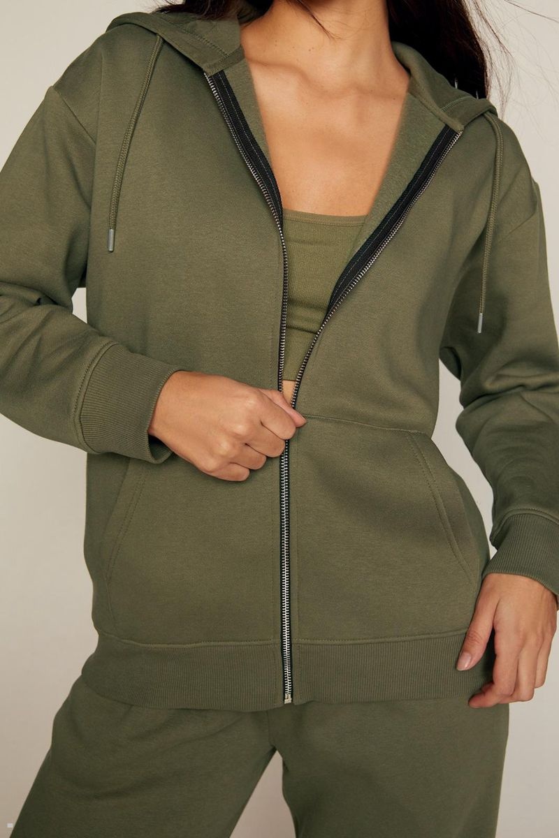 Mikina s Kapucí Nasty Gal Oversized Zip Up Olivy Zelené | CZ 3128-ENSWX