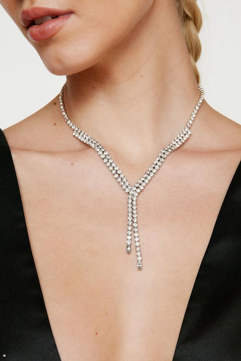Náhrdelník Nasty Gal Diamante Y Chain Stříbrné | CZ 4067-PQFLD