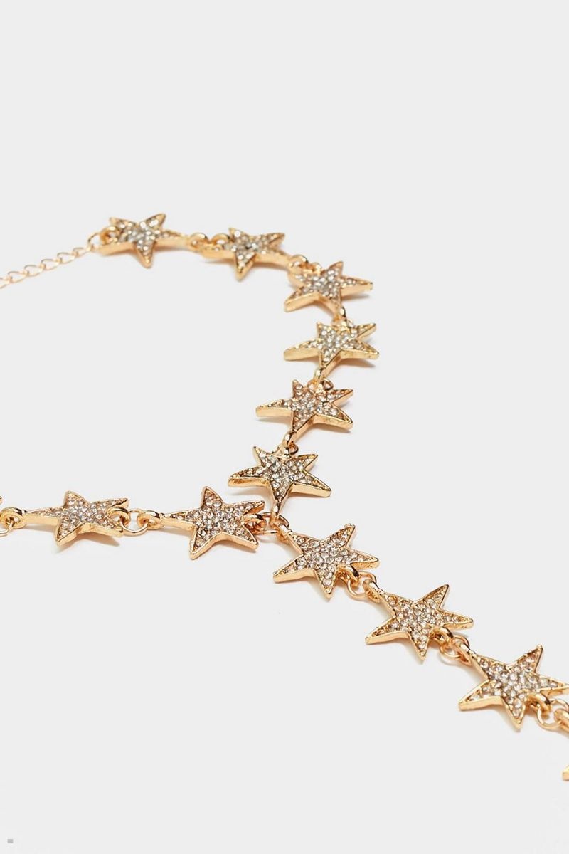 Náhrdelník Nasty Gal Stars Drop Choker Zlaté | CZ 1782-SQGTB