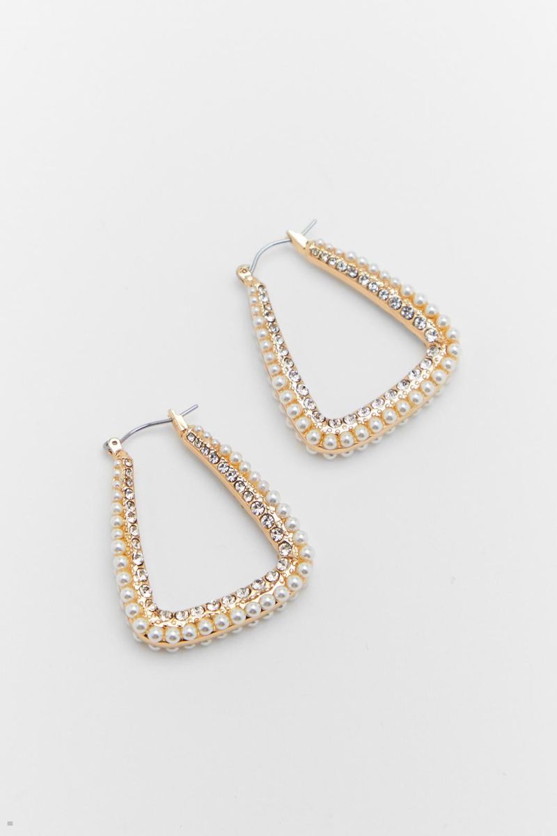 Náušnice Nasty Gal Recycled Pearl Rectangle Hoop Zlaté | CZ 7042-QULVB