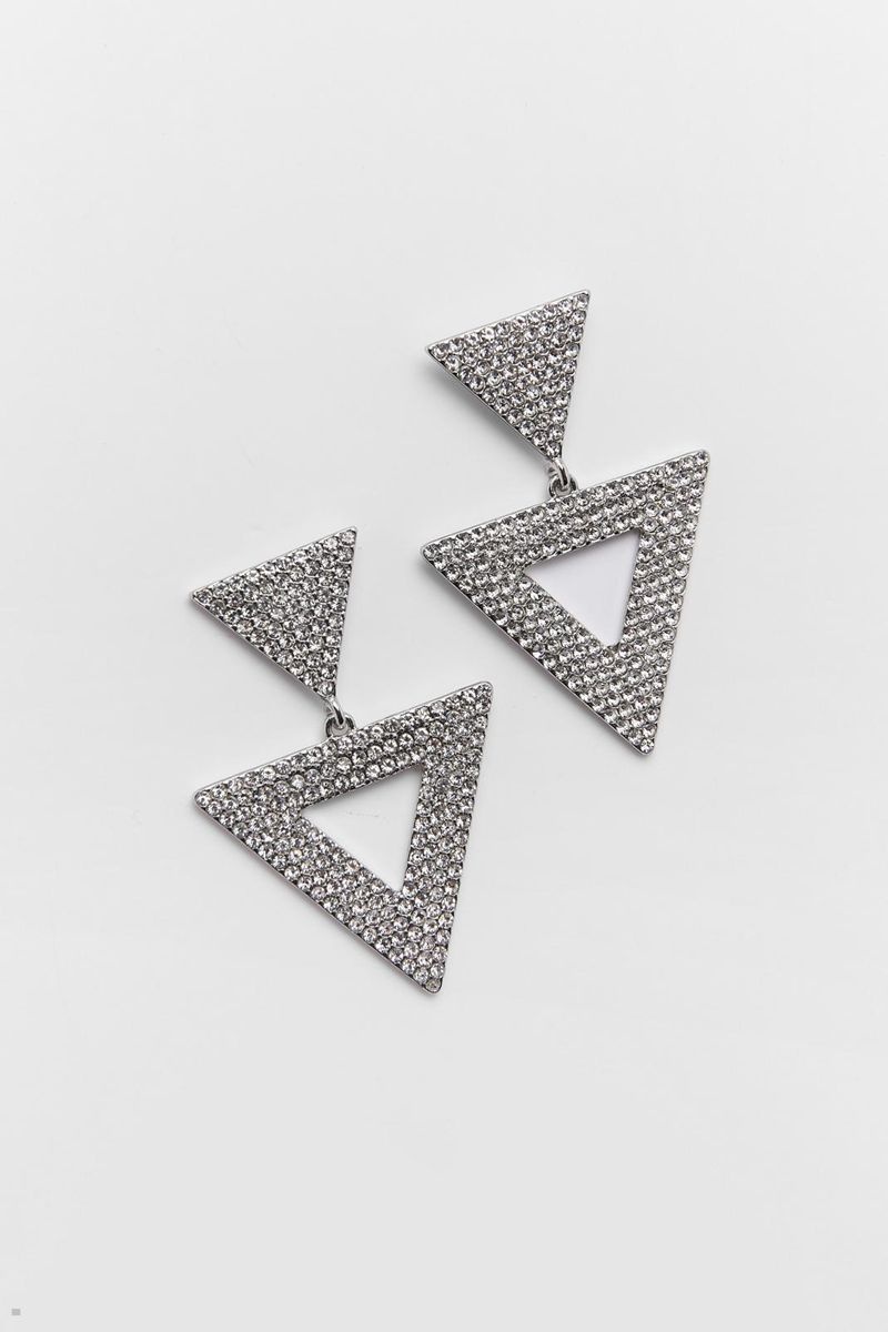 Náušnice Nasty Gal Recycled Triangle Diamante Stříbrné | CZ 7428-QWVLU