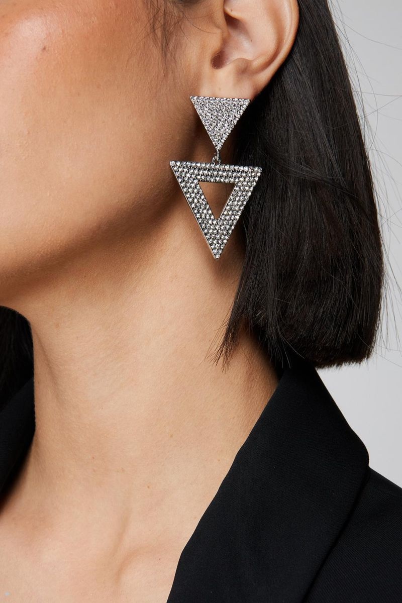 Náušnice Nasty Gal Recycled Triangle Diamante Stříbrné | CZ 7428-QWVLU