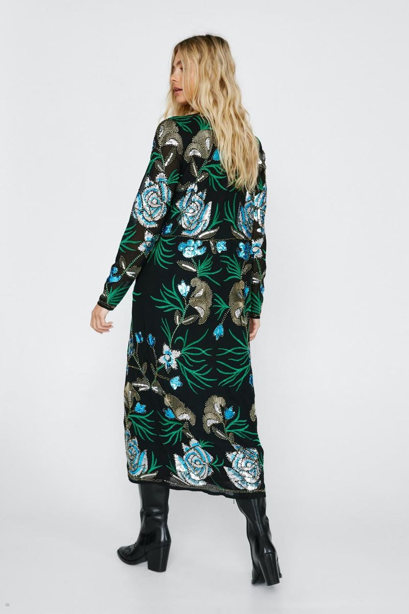 Plavky Nasty Gal Embellished Floral Design Longline Kimono Černé | CZ 1435-JQDWE