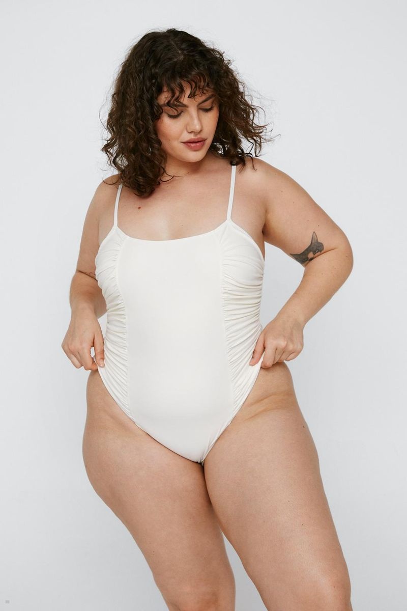 Plavky Nasty Gal Plus Velikost Recycled Polyester Ruched Swimsuit Krém | CZ 4052-YCNLE