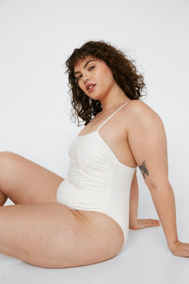 Plavky Nasty Gal Plus Velikost Recycled Polyester Ruched Swimsuit Krém | CZ 4052-YCNLE