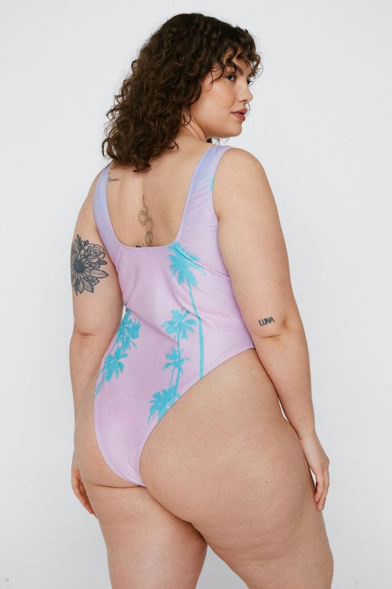 Plavky Nasty Gal Plus Velikost Recycled Palm Tree Swimsuit Růžové | CZ 1028-RMLUY