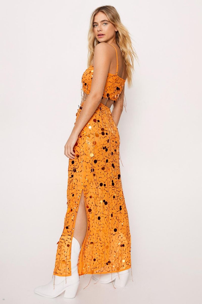 Plavky Nasty Gal Premium Hand Embellished Tassel Bralette And Skirt Two Piece Set Oranžové | CZ 5142-IXNUO