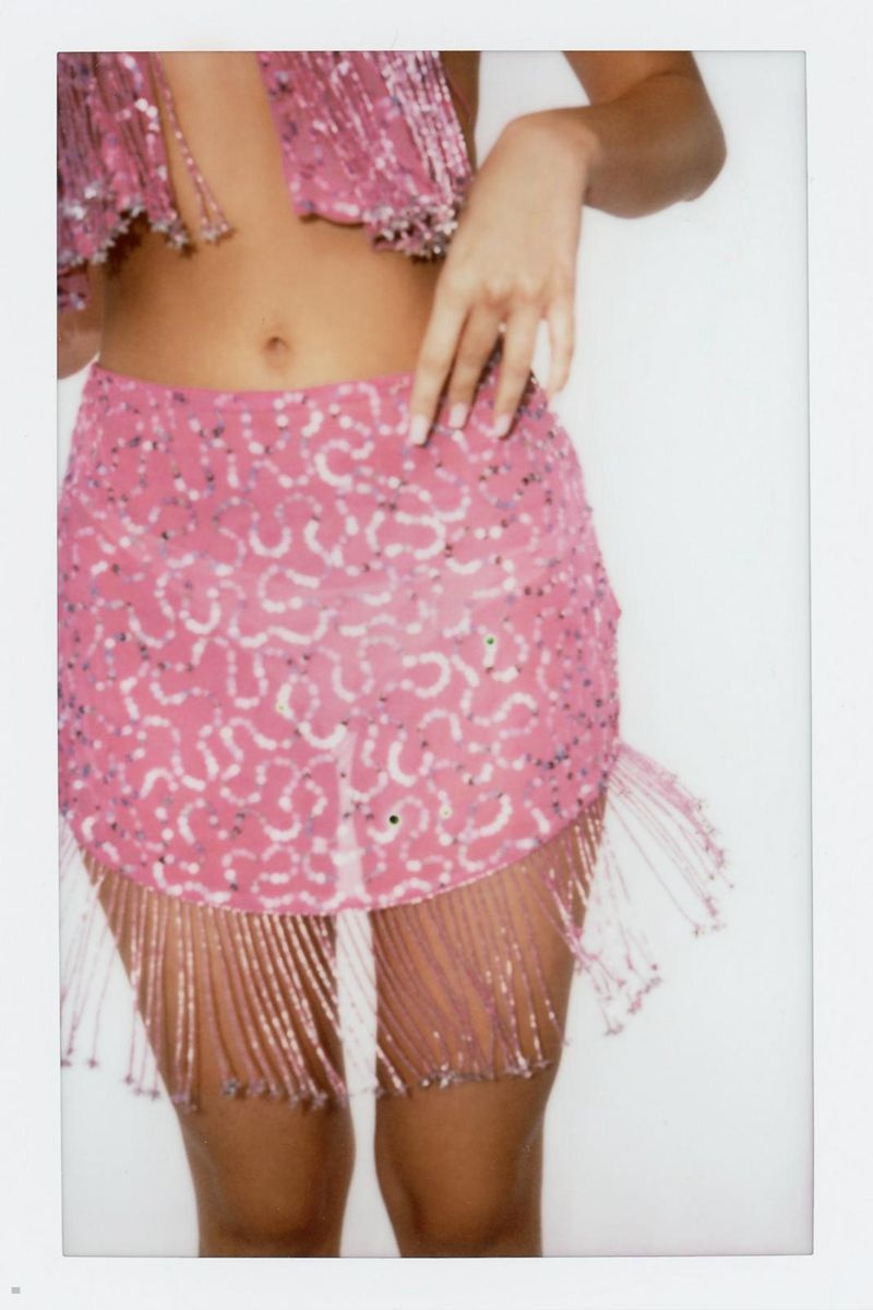 Plavky Nasty Gal Premium Hand Embellished Sequin Tassel Top And Mini Skirt Růžové | CZ 7384-EOAIS