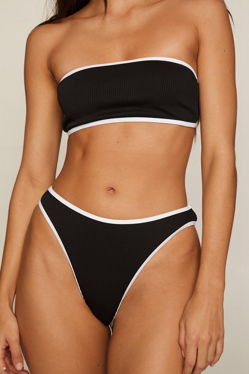 Plavky Nasty Gal Žebrovaný Contrast Bandeau High Pasem Bikiny Set Černé | CZ 8234-AWLUS