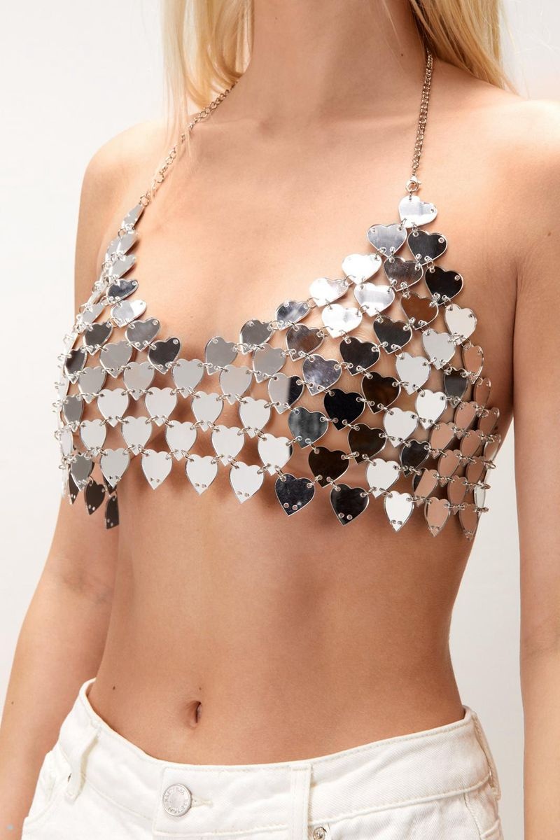 Podprsenka Nasty Gal Heart Disc Chainmail Top Stříbrné | CZ 3102-ZLOVI