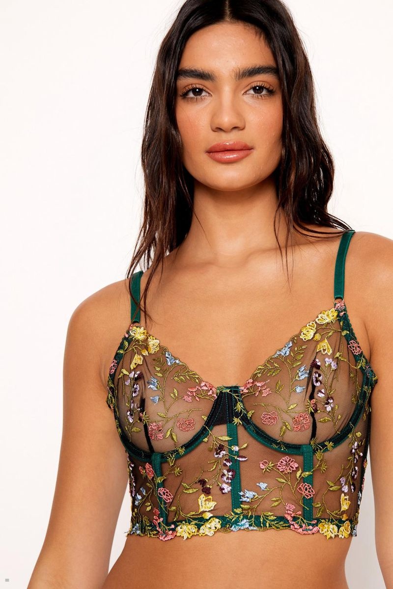 Sady Nasty Gal Floral Embroidered Corset Lingerie Tyrkysové | CZ 6904-AZUCG