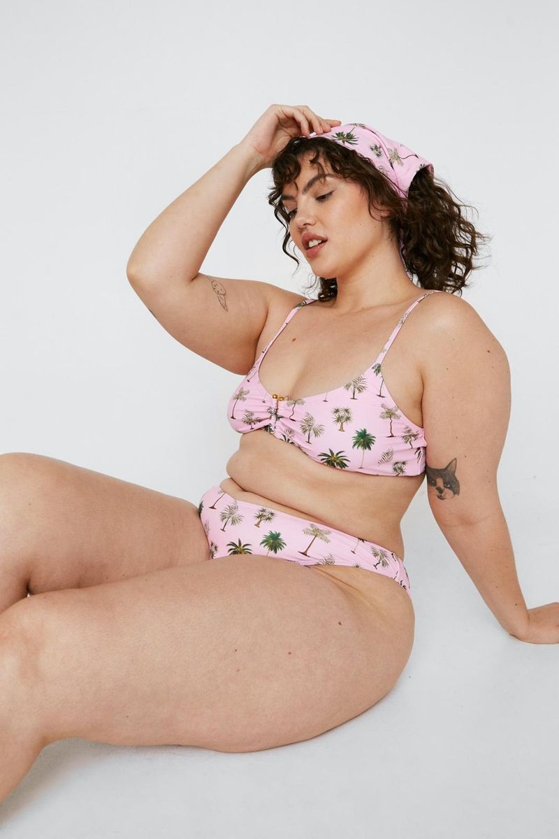 Sady Nasty Gal Plus Velikost Recycled Palm Print Bikiny 3 Piece Fialové | CZ 2905-DIPEH