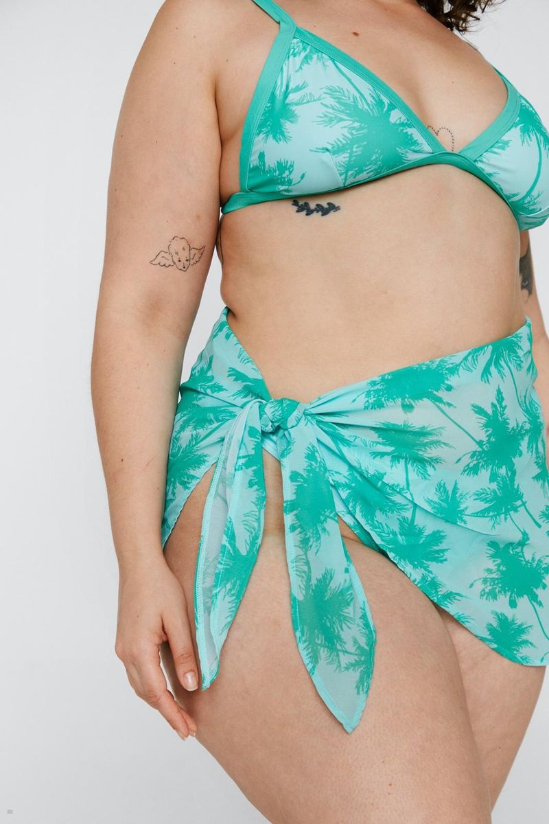 Sady Nasty Gal Plus Velikost Recycled Palm Print Bikiny Zelene | CZ 5173-KFNIG