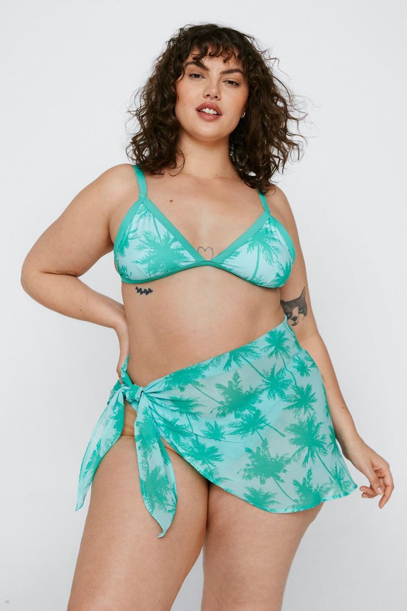 Sady Nasty Gal Plus Velikost Recycled Palm Print Bikiny Zelene | CZ 5173-KFNIG