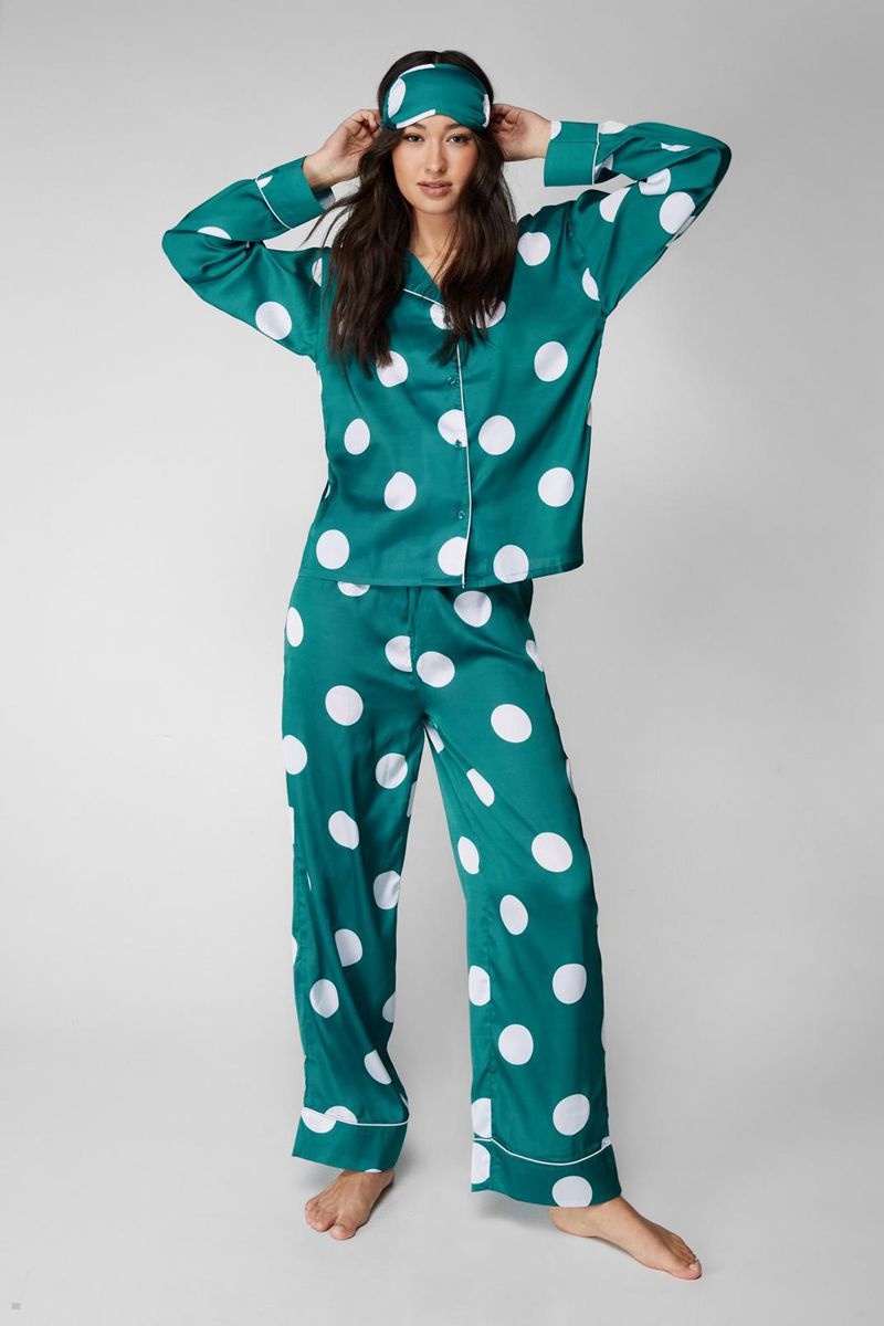 Sady Nasty Gal Satin 6pc Polka Dot Pajama Tyrkysové | CZ 0879-TSWJN