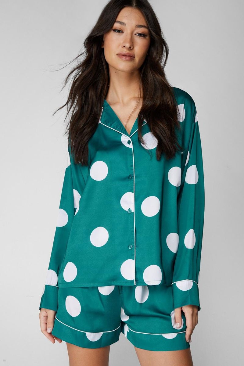 Sady Nasty Gal Satin 6pc Polka Dot Pajama Tyrkysové | CZ 0879-TSWJN