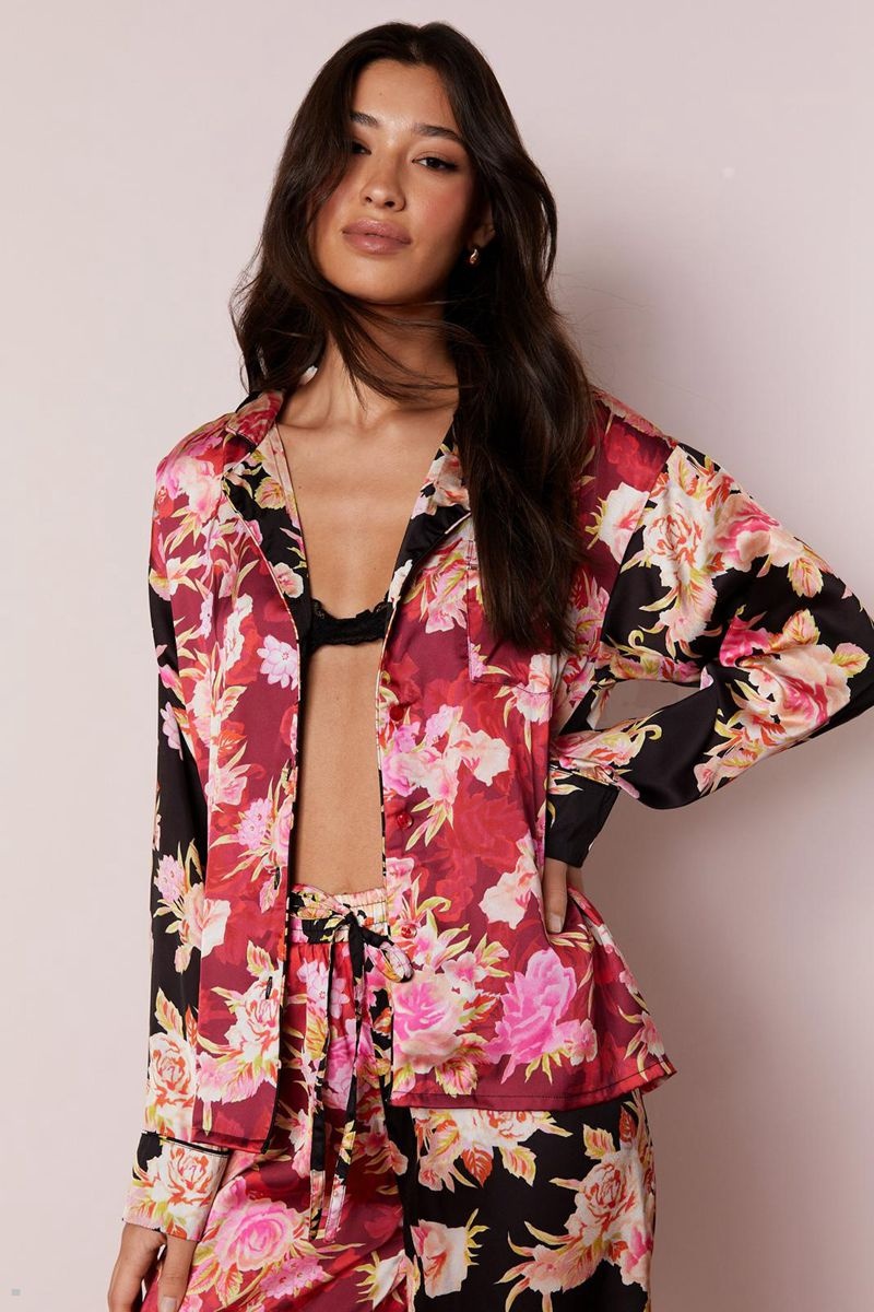 Sady Nasty Gal Satin Floral Color Block Pajama Pants Černé | CZ 0873-ODXFW