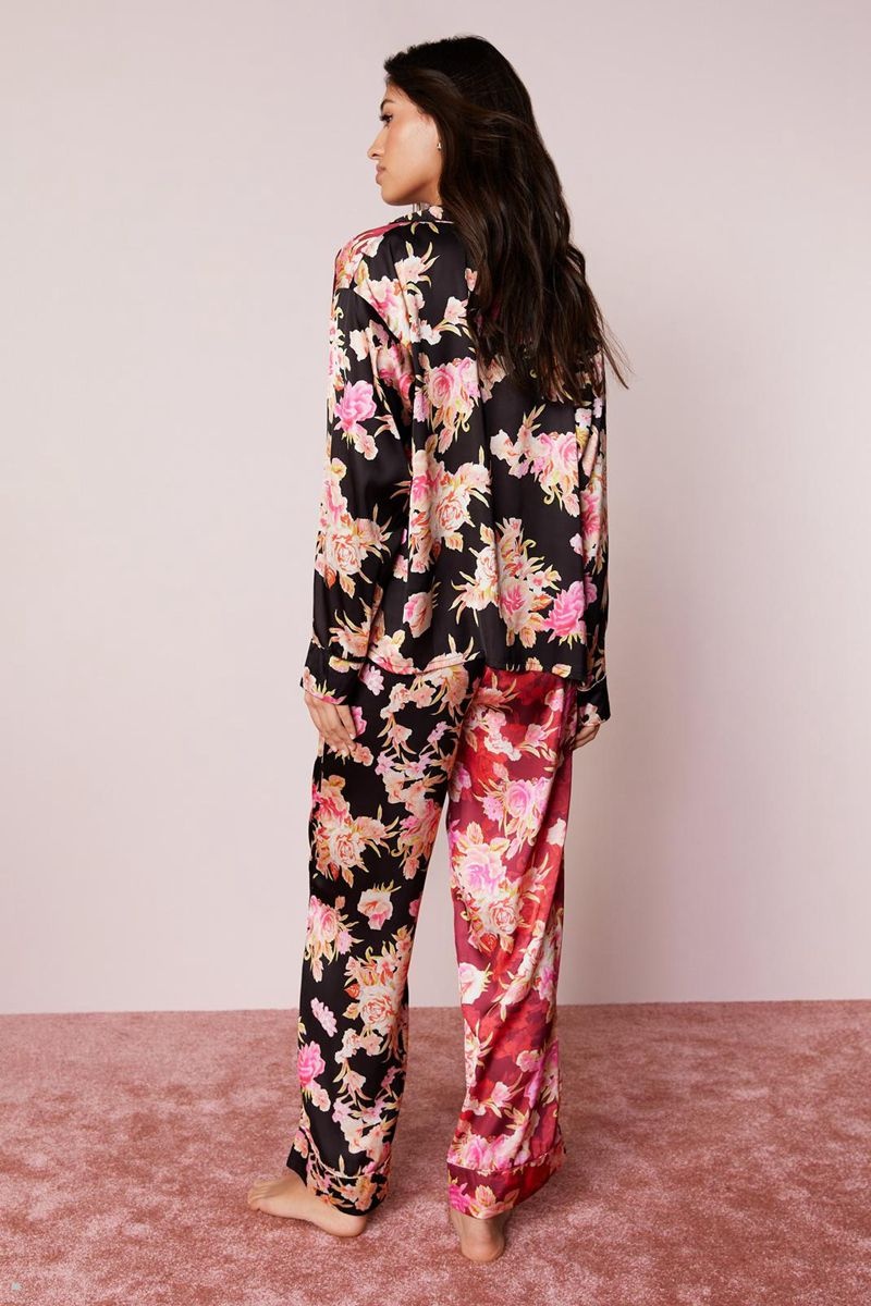 Sady Nasty Gal Satin Floral Color Block Pajama Pants Černé | CZ 0873-ODXFW