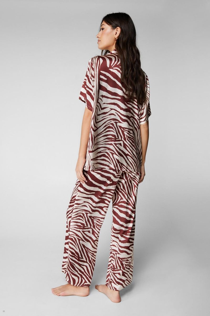 Sady Nasty Gal Satin Zebra Oversized Pajama Pants Čokolády | CZ 8671-LKHWY