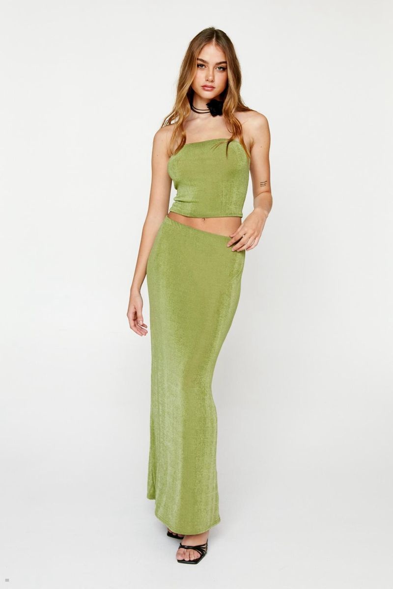 Sady Nasty Gal Slinky Bandeau Top And Maxi Skirt Two Piece Zelene | CZ 2534-SHVYT