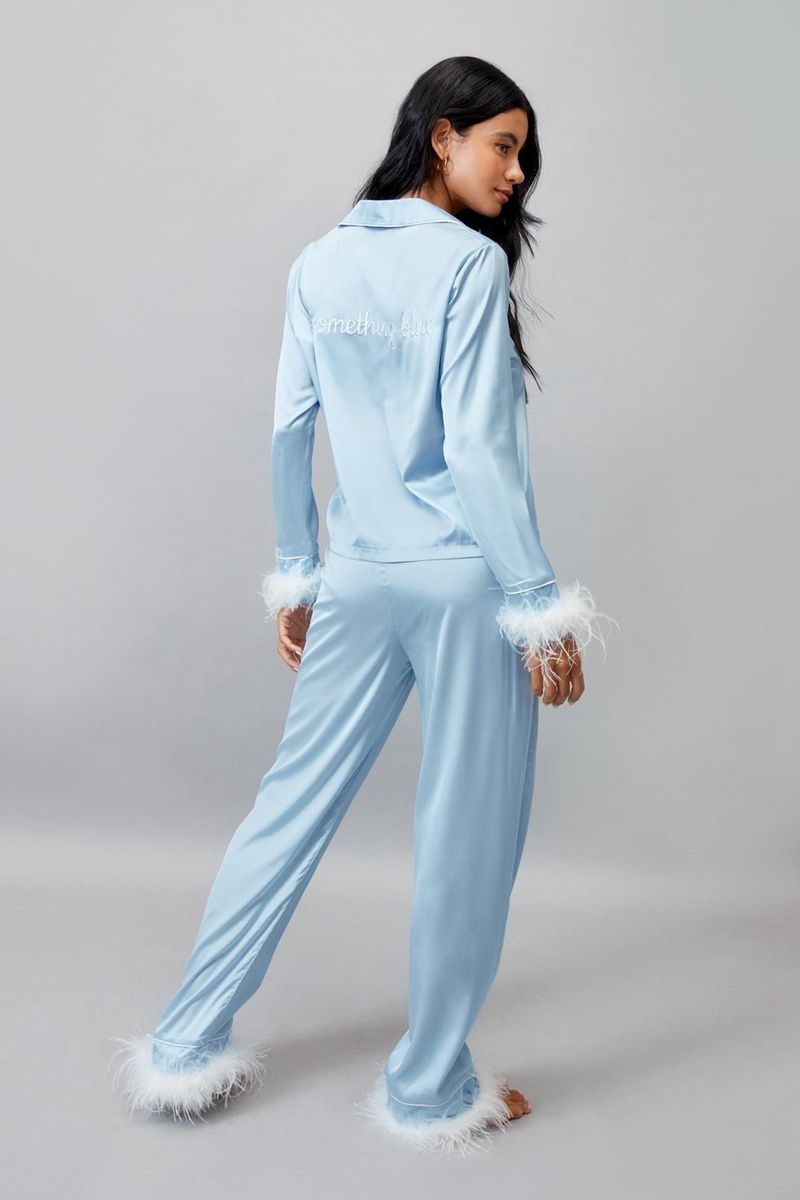 Sady Nasty Gal Something Blue Embroidered Feather Pajama Pants Blankyt | CZ 3928-OEQFA