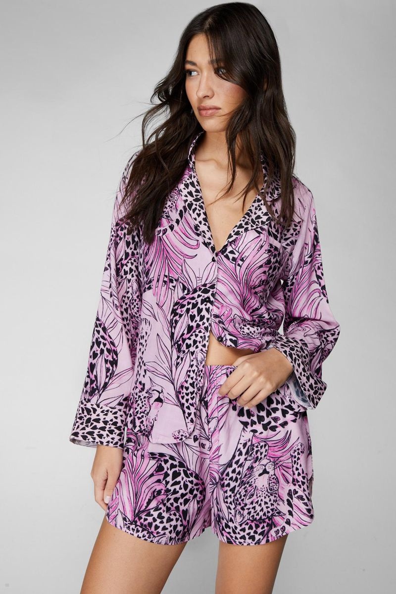 Sady Nasty Gal Viscose Cheetah Border Print Pajama Shorts Růžové | CZ 7093-WBSXH
