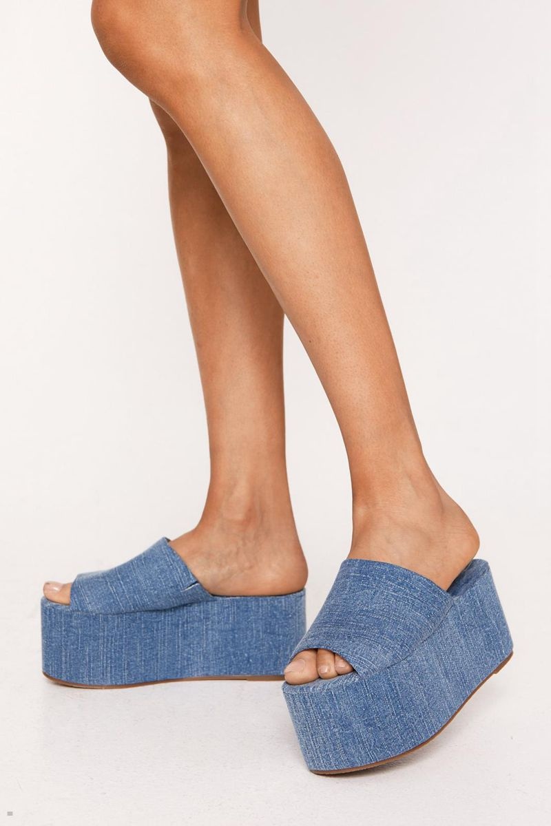 Sandály Nasty Gal Denim Fabric Platformy Blankyt | CZ 5480-SDFBY