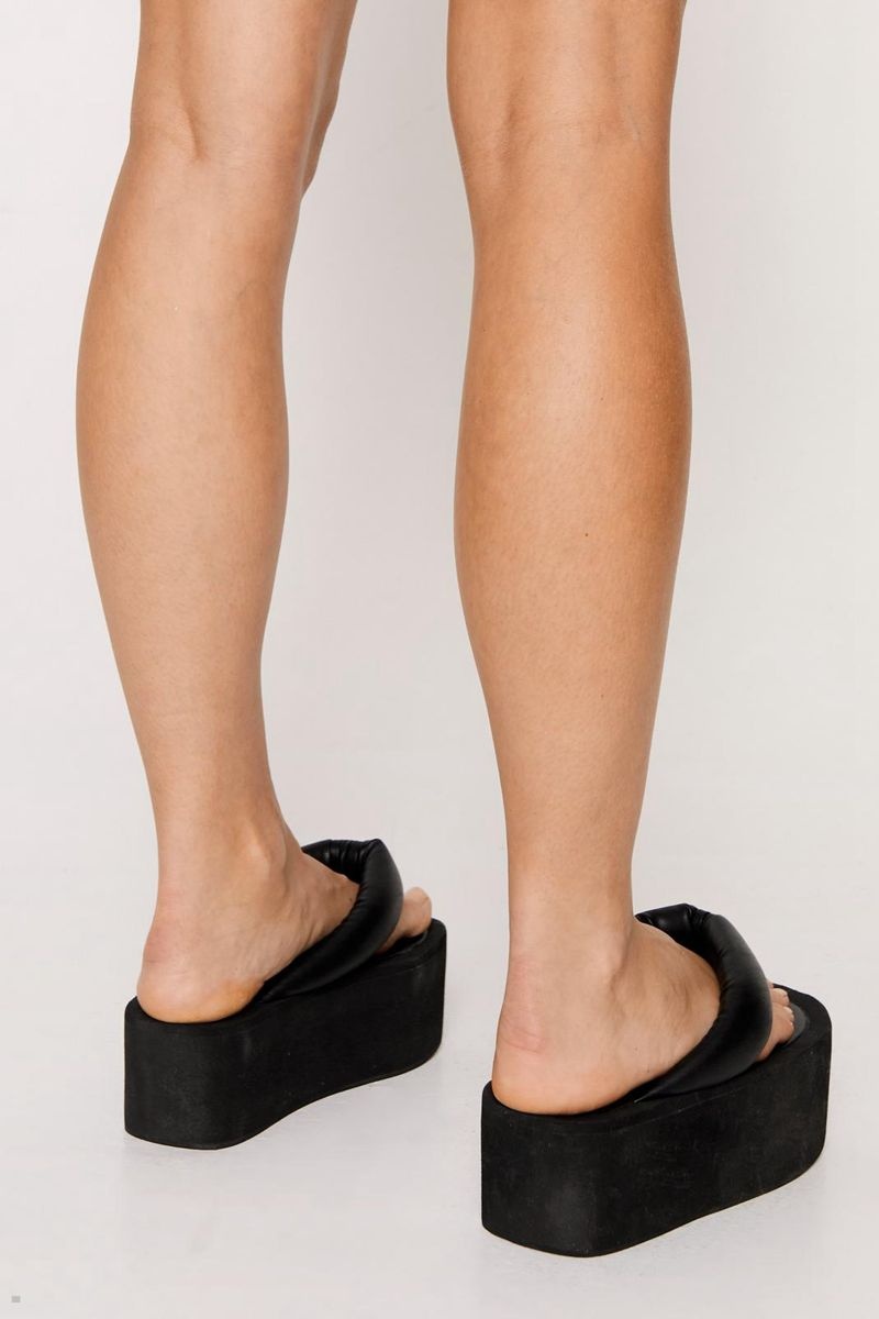 Sandály Nasty Gal Faux Læder Flip Flop Černé | CZ 2768-JIEDL