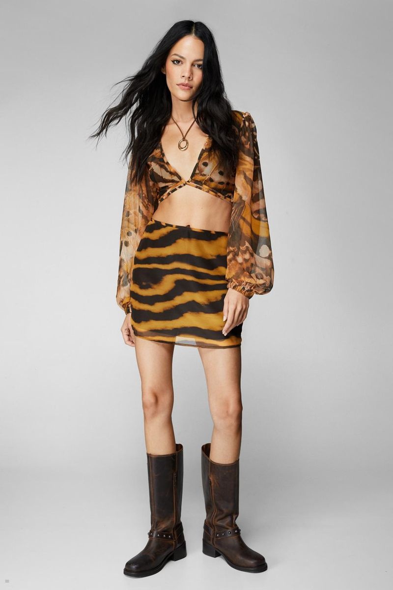 Sukně Nasty Gal Animal Print Micro Mini Hnědé | CZ 0695-ZNLET