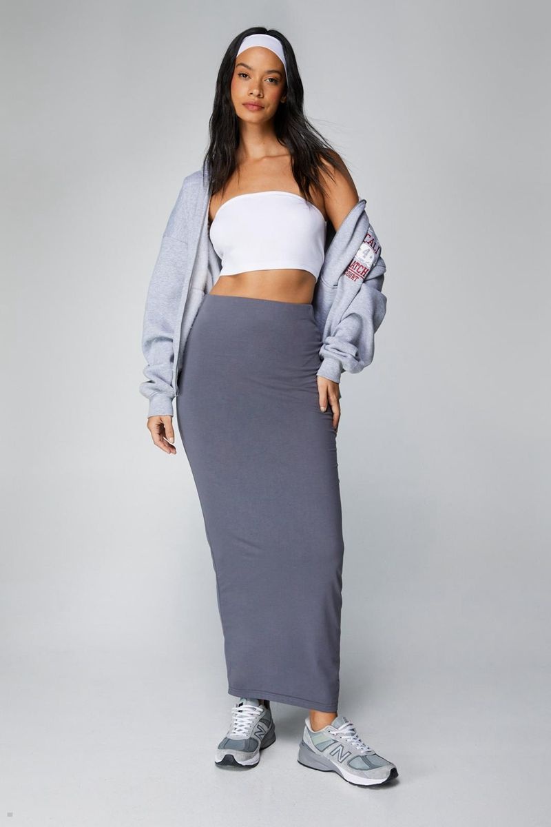 Sukně Nasty Gal Basic Jersey Maxi Šedé | CZ 0247-GOZEC